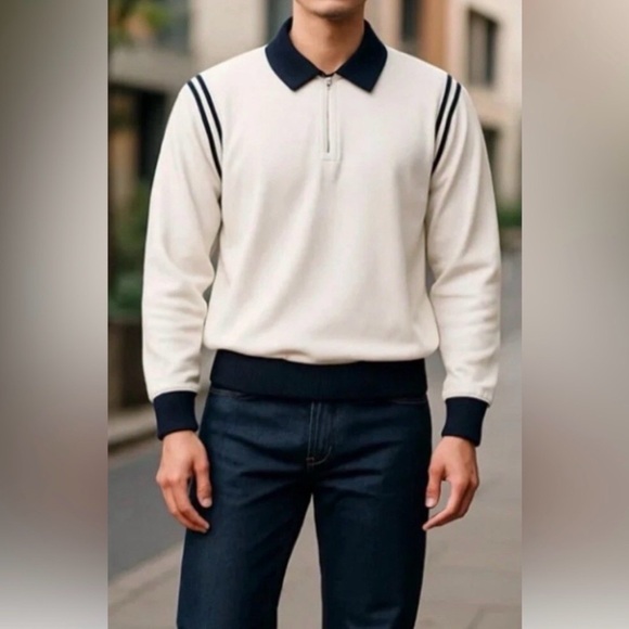 THE BOGEY BOYSWhite & Navy Blue Quarter Zip Terry Pullover Men’s Size XXXL